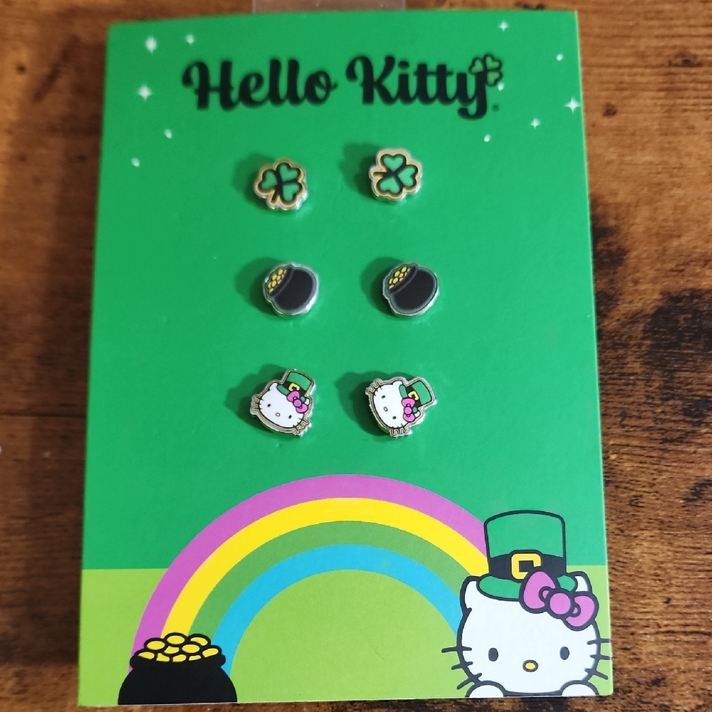 Hello Kitty Kids Earring Set - Green, Black, Gold, Pink